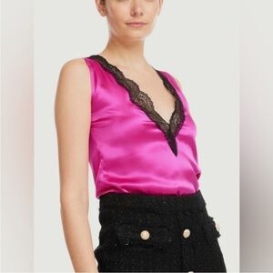 NWT! Generation Love "Aida" Lace Silk Tank hot pink & black XXS Sexy Romantic